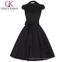 Grace Karin Kappen-Hülsen-Revers-Kragen V-Ansatz Retro- Weinlese-hoch-dehnbares Partei-Kleid CL008953-1